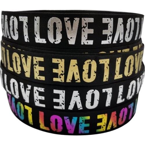 Fabric Elastic Band Printing LOVE Bright Color Swimsuit Stretch Cross-border Clothing Webbing 2cm 25mm 30mm 40mm Elastic Ribbon