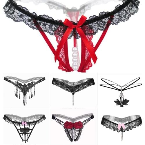 Lady Fashion Sexy Lace Bikini Underwear Pearl Chain Couple Flirt Sexy Thong Soft Panties Body Jewelry For Women Valentines day