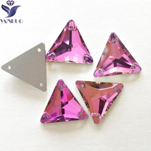 YANRUO 3270 All Sizes Rose Triangle Flat Back Sewing Crystal Strass Rhinestone Sew On Stones For Wedding Dresses