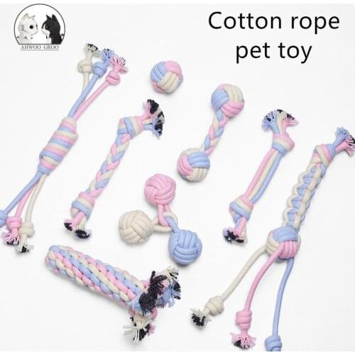 1pc Fun Cotton Dog Toys Bite-Resistant Clean Dog Chew Puppy Training Toy Dog Rope Macaron Pet Supplies For large and small dogs