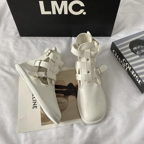 Round Toe Med Heel Boots Women Shoes Autumn Boots-women Booties Ladies Lace Up Luxury Designer Lolita Black 2021 Rubber Flat