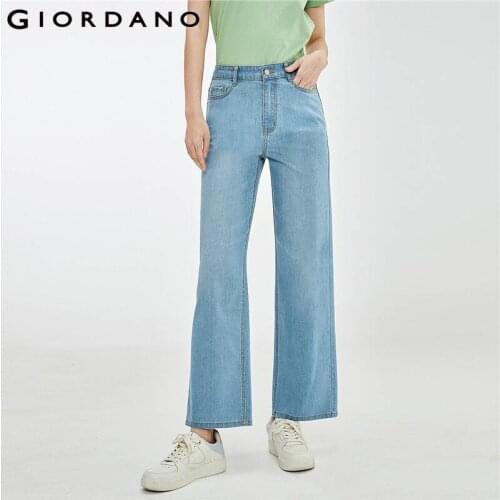 Giordano Women Jeans Five-pocket High Rise Wide Leg Jeans C;assic Five Pocket Zip Fly Comfy Vaqueros Mujer 05411059