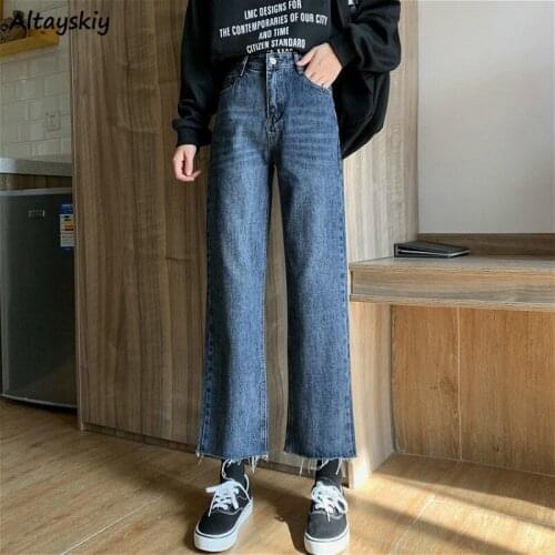 Jeans Women Ulzzang Leisure Ladies High Waisted Students Denim Trousers Blue Fashion All-match Ankle-length Trendy Korean Style
