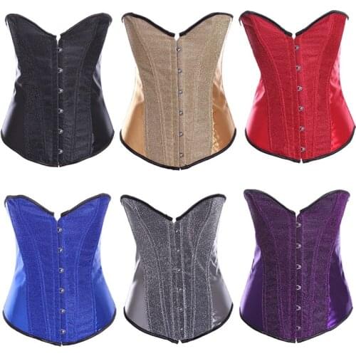 Shining Corset Overbust Corsets No Trim Solid Korset Plastic Boned Outfit Women Bustier Busk Waist Slimming Gold Red Black Korse