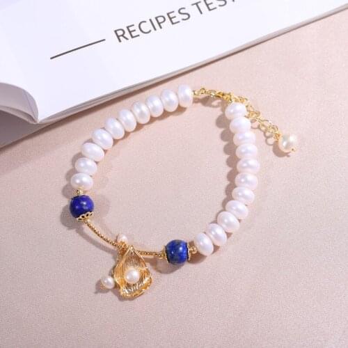 DAIMI 8-9mm Pearl Bracelet Natural Lazurite Copper Gold Plated Bracelet For Women