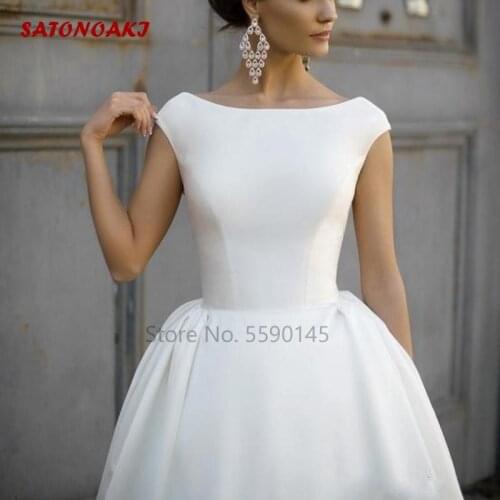 2020 Vintage Satin Wedding Dress Boat Neck Backless A-Line Princess Bridal Gown Robe Mariee Vestido De Novia Undefined Online