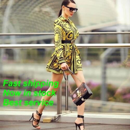 Womens Elegant Vintage Dresses Long Sleeve V-Neck Buttons Dress Yellow Short Dress Ethnic Style