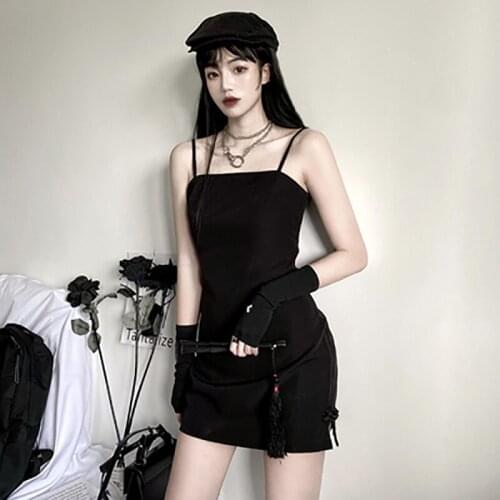 Chic Condole Belt Slim Show Thin Temperament Black 2020 Summer New Korean Version Of Hong Kong Flavor Dress Women Black