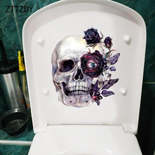 ZTTZDY 20.2×23.8CM Skull Rose Funny WC Toilet Stickers Personality Home Wall Decoration T2-1163