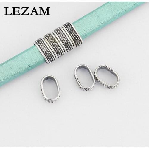 10pcs Antique Silver Plated Dots Slider Spacer Beads For 10x6mm Bracelet Licorice Leather Cord