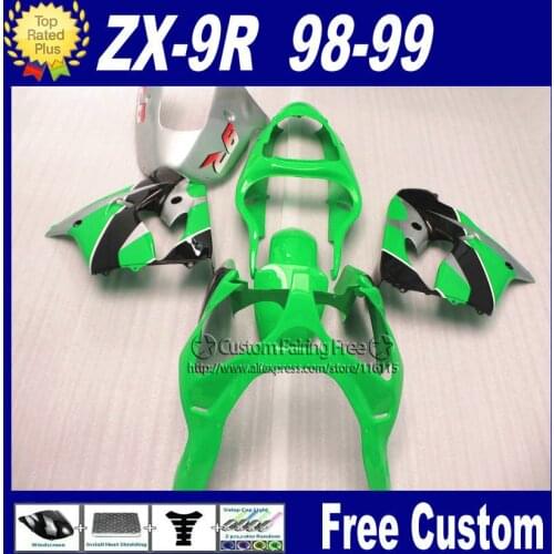 100% ABS plastic custom fairing for Kawasaki Ninja fairings ZX9R 1998 1999 zx9r 98 99 green fairing parts+7Gifts