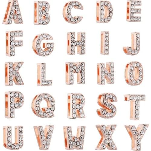 2Pcs/lot Hollow Crystal 26 Alphabet Slide Keeper Charms Beads Wrap Stainless Steel Mesh Bracelet Bangle For Women DIY Making