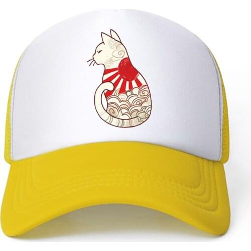 2021 Japanese Anime Cat Casual Plain Mesh Baseball Cap Adjustable Snapback Hats for Women Men Hip Hop Advertising Cap