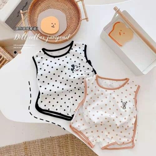 2021 Disney Mickey Dot Print Casual Kids Clothes Boy Girls Shorts Suit Vest Top T-shirt+Pants Tracksuit Children Baby Clothes