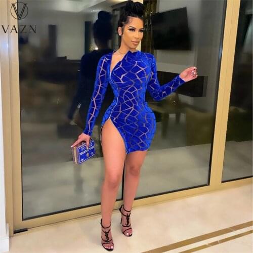 VAZN 2021 Full Sleeve O-neck Club Sexy Mini Dresses Sexy Club Birthday Dress Women Elegant Fashion Female Dress