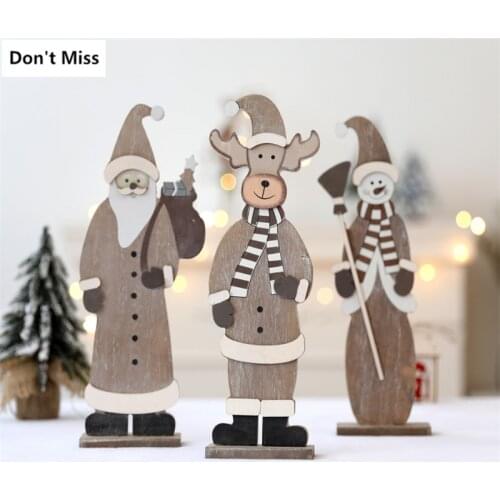 2022 New Christmas Decoration Cartoon Red Wooden Santa Claus Snowman Deer Christmas New Year Gift Home Decor Christmas Elf Doll