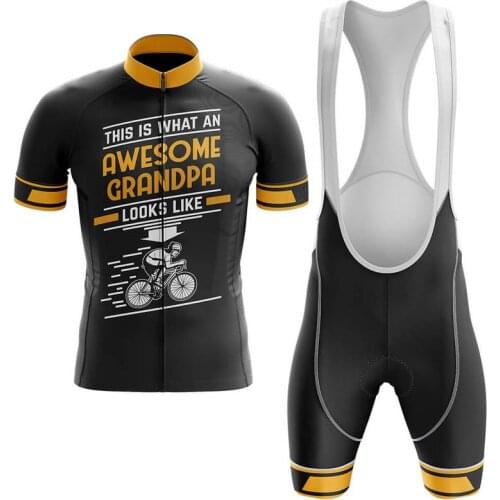2021 AWESOME GRANDPA Men Cycling Jersey Set Sports Team Bike Clothing Quick Dry Summer Sleeve Cycling Shirt Bib Short Gel Pad