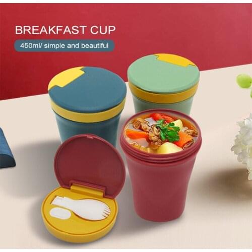 450ML Food Thermal Jar Insulated Soup Thermos Containers Outdoor Office Plastic Luch Box Breakfast Bowl Drinking Cup With Spoon