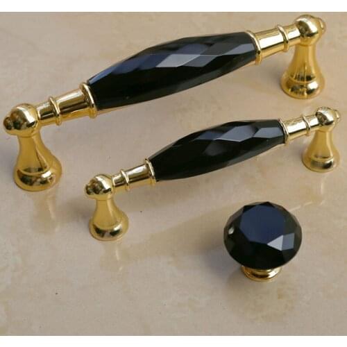 96mm 128mm modern fashion deluxe k9 Black crystal kitchen cabinet wine cabinet door handles golden drawer tv cabinet knobs pulls