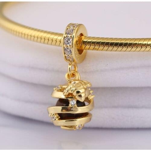 Authentic S925 Bead Charm for Women Bangle Bracelet Shine Sweet As Honey Hanging Charm Women DIY Jewelry