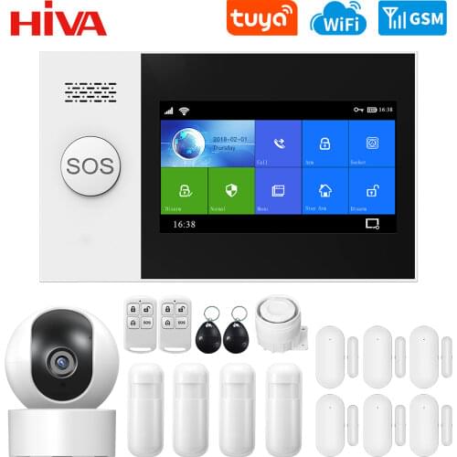 PG-107 Tuya Wireless WIFI GSM Home Burglar Alarm System IP Camera PIR Motion Sensor Door Sensor Security Alarm Kit APP Control