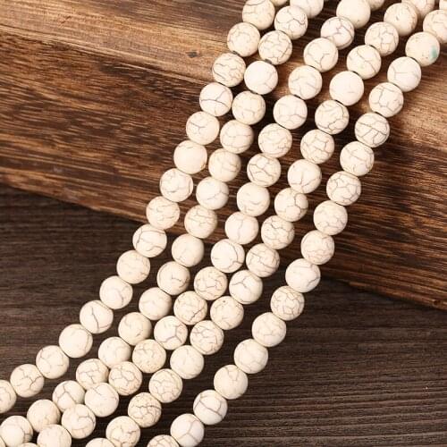 KANGKANG Natural White Turquoises Round Loose Beads 15" Strand Pick Size 4 6 8 10 12 MM DIY charm Bracelets Making