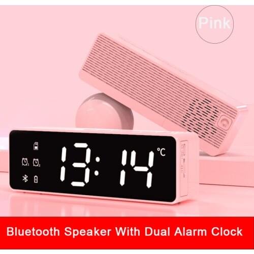 Bluetooth 5.0 Portable Speaker Soundbar With LED Mirror Alarm Clock Temperature With LCD Digital Full Screen Supports TF Card