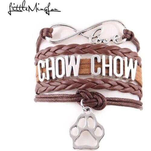 Little MingLou Infinity love chow chow bracelet pet dog paw charm leather wrap men bracelets & bangles for women jewelry