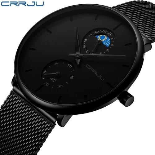 CRRJU Fashion Watches Mens Full Steel Dress Watches Luxury Quartz Watch Men Casual Mesh Waterproof Sport Watch erkek kol saati
