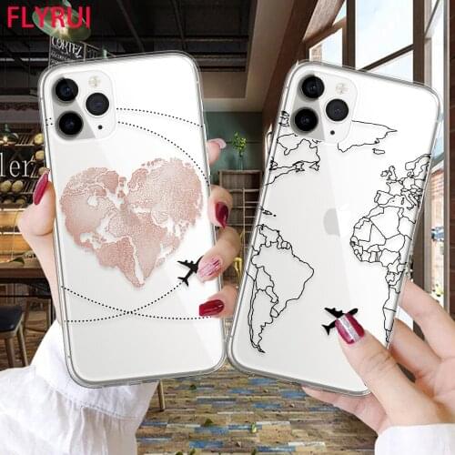 World Map Travel Just Go Soft TPU Phone Cases for iPhone 11 Pro XS Max X XR 7 8 Plus 6S plane Cover For iPhone 12 Pro Max Coque