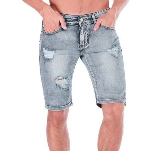 Zomer Men Denim Shorts Ripped Holes Men Shorts Multi Pockets Slim Mid Waist Straight Denim Shorts Pants Zomer Streetwear 36 Size