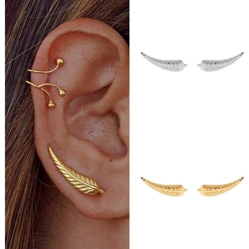 Artistic 18K Gold Filled Leaf Ear Cuff Ear Crawler Earrings For Women Fashion Ear Climber Earrings Fashion Jewelry Free Shipping