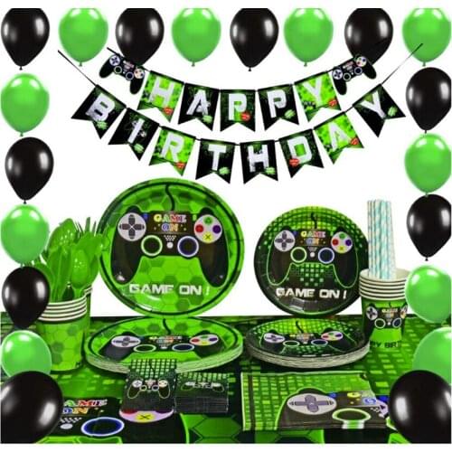 Game Theme Party Video Game Controller Disposable Tableware Set Napkin Paper Cups And Saucers Boy Kids Party Supplies Decoration