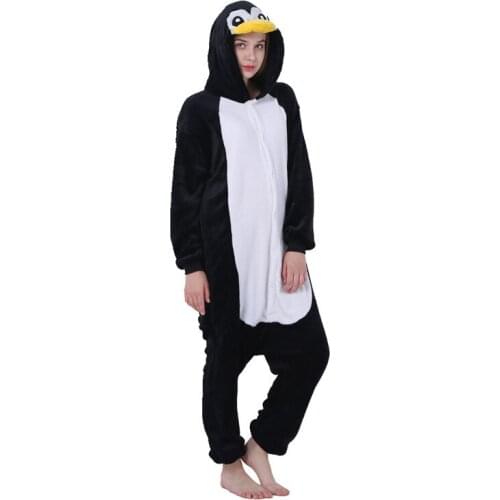 Kigurumi Penguin Black Pajama Adult Animal Onesies for Women Men Couple Winter Pajamas Kegurumi Sleepwear Flannel Pijamas pyjama