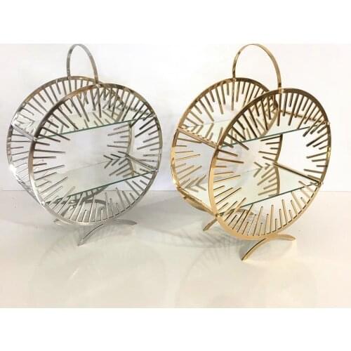 Round 35cm 2-Tier Macaroni Cookie Sugar Bowl Tray Glass Storage Tray Cosmetic Tray Lipstick Jewelry Display Stand