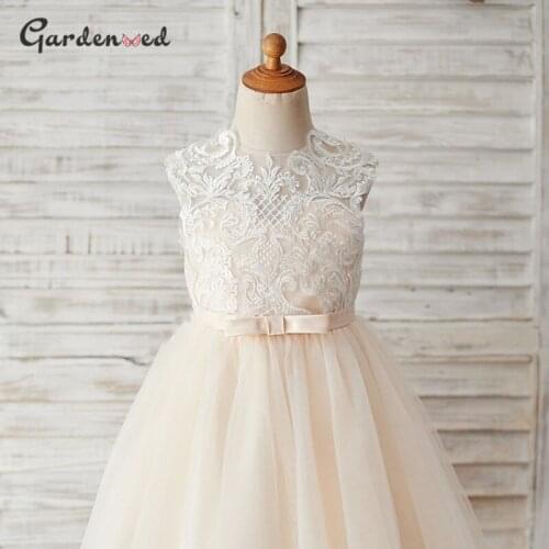 Lace Flower Girl Dresses Aline Sleeveless Girl Princess Dress Tulle First Communion Dress Backless Baby Girl Dress 2021