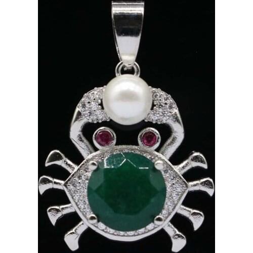32x22mm Dazzling Scorpio Shape Created Real Green Emerald Blood Ruby Mysitc Topaz White Pearl Smokey Topaz Ladies Silver Pendant
