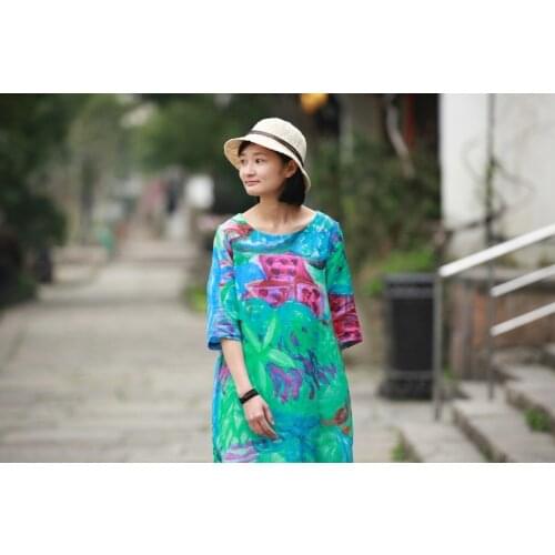 Y725 Summer Wear Seaside On Vacation Literature Nation Wind Xiazhuma Printing Dress h190416
