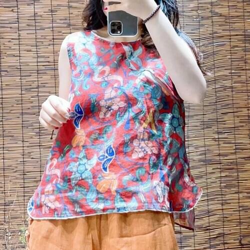 New Women Tanks Summer 21Sexy Style Print Sleeveless Furcal Female Ramie Tees Fashion Wild