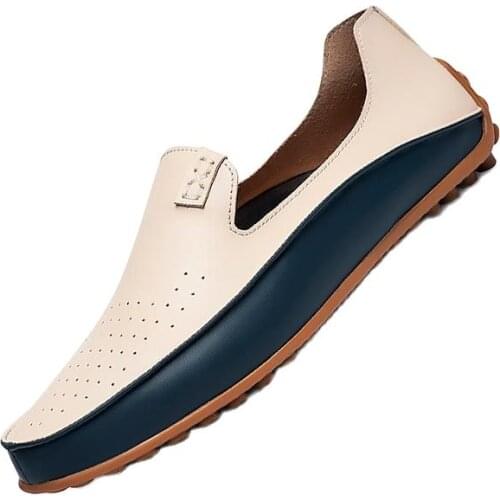 2021 New Men Leather Casual Loafers Summer Flats Slip-on Breathable Moccasins Autumn Punching Drive Shoes Outdoor Plus Size 47