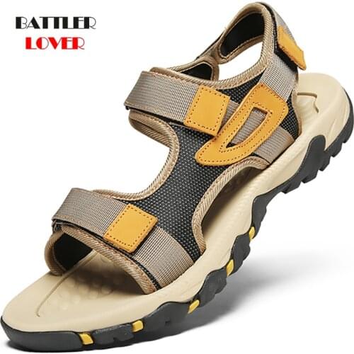 Mens Sandals Canvas Luxury Brand Summer Men Aqua Shoes Beach Slippers Male Open Toe Hook & Loop Sandalen Wear-resisting