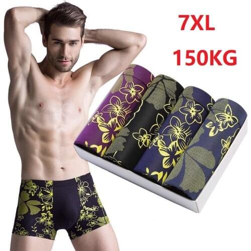 7XL 150KG 4Pcs/Lot MenS Underwear MenS Boxer Shorts Mid-Waist Modal Breathable Comfortable Large Size Fatty Shorts