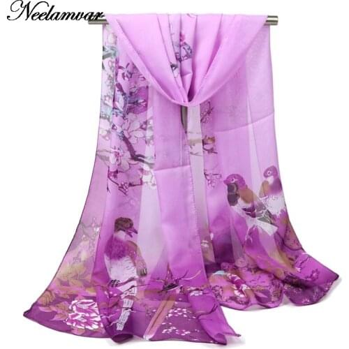 New autumn winter spring woman chiffon long scarf thin shawl bird flower pattern ladies scarves GIFTS free shipping
