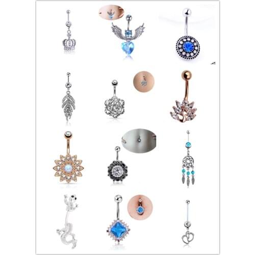 30styles Belly Button Rings Crystal Piercing Navel Heart Style Piercing Navel Earring Belly Piercing Sex Body Piercings Jewelry