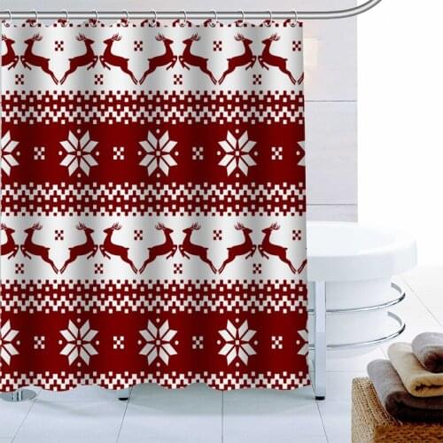 Merry Christmas Shower Curtain Christmas Deer Decoration Polyester Fabric 3D Printing Bathroom Curtain Waterproof Bath Curtain
