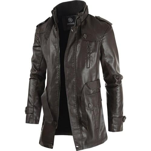 Coat Men Faux Leather PU Trench Jacket Medieval Goth Spring Fall Top Streetwear Vintage Gothic Moto Biker Outwear
