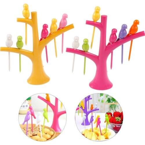 Creative Food Picks for Kids Plastic Fruit Fork Tree Birds Dessert Fork Set Vegetable Food Cocktail Picks Dinnerware Food Decor