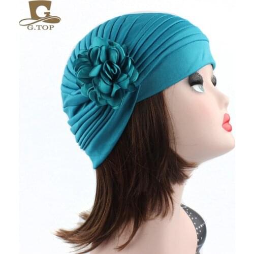 New Women Floral Pleated Head Wrap Bonnet Turban Chemo Cap With Spring Flower Ladies Turbante