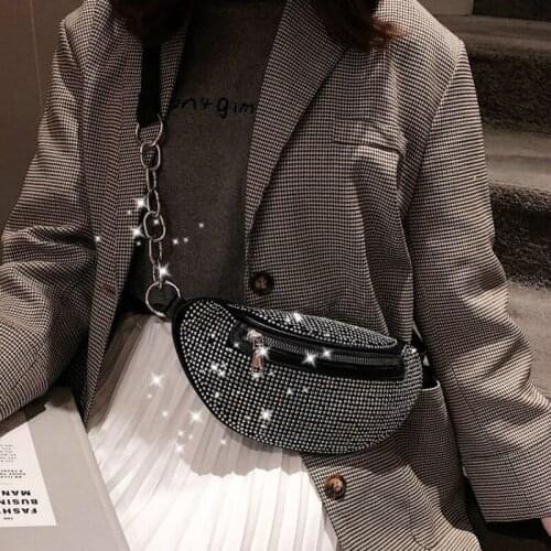 Women Waist Bag Flash Diamond Belt Bag Pack Chain Waist Shoulder Crossbody Chest Bags Fashion Hip Bum Purse
