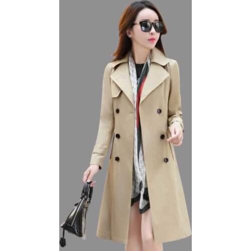 Khaki Female Windbreaker 2021 Spring Autumn Fashion Slim Temperament Long Trench Coat With belt Casual All-match Lady Outwear